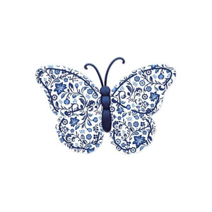 12" Chinoiserie Blue Metal Monarch Butterfly Sign