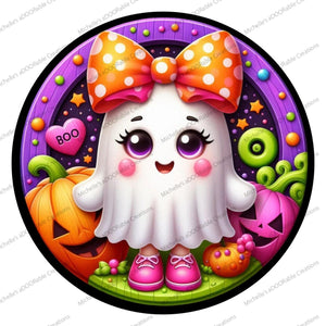 Colorful Cute Halloween Ghost Round Sign