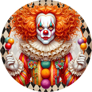 Colorful Halloween Clown Round Sign