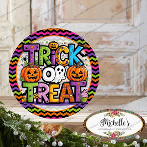 Colorful Trick or Treat Round Sign