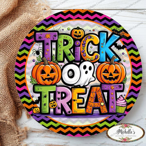 Colorful Trick or Treat Round Sign