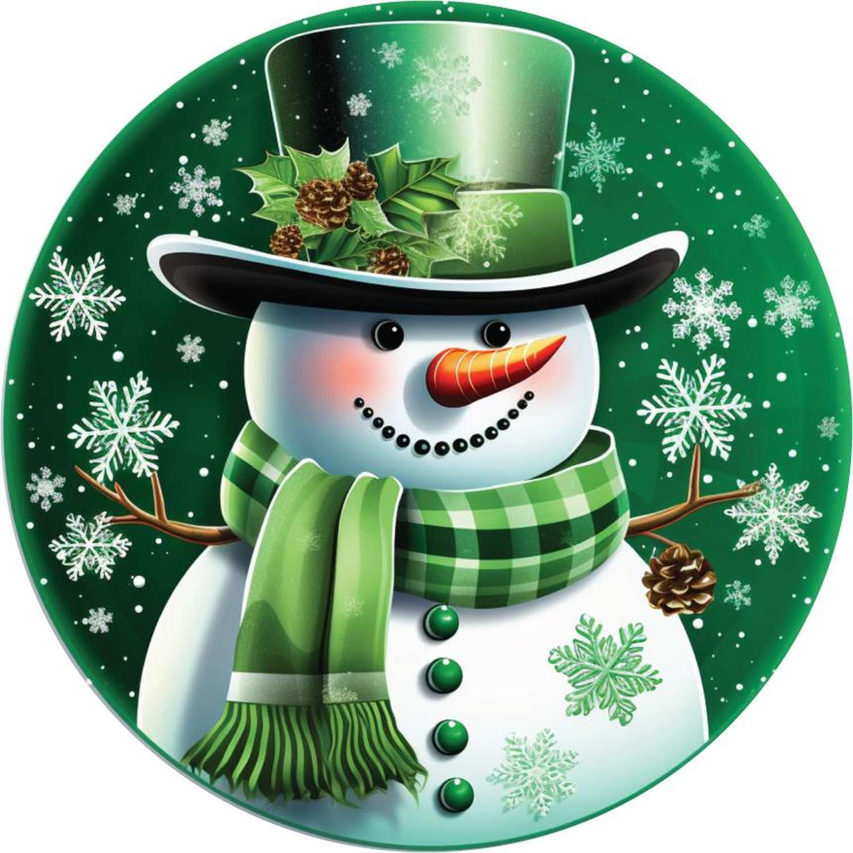 Emerald Green Snowman Round Sign - Wreath Enhancement