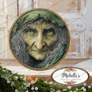 Halloween Green Witch Face Metal Sign