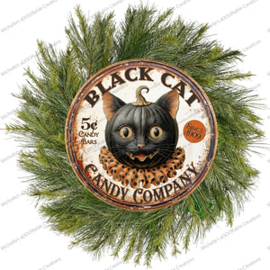 Halloween Vintage Black Cat Candy Company Round Sign