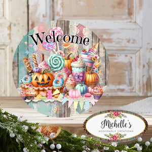 Halloween Welcome Pastel Candy Round Sign