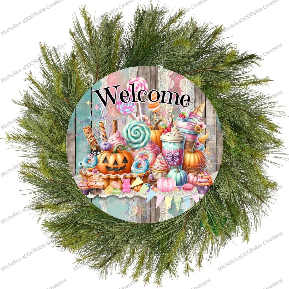 Halloween Welcome Pastel Candy Round Sign