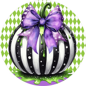 Halloween Zombie Black White Pumpkin Sign