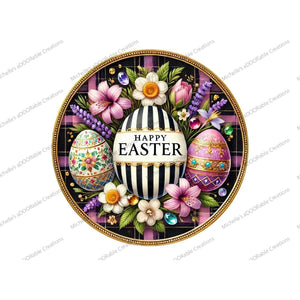 Happy Easter Black White Egg Metal Sign