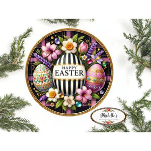 Happy Easter Black White Egg Metal Sign