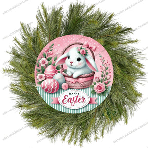 Happy Easter Bunny Basket Round Sign