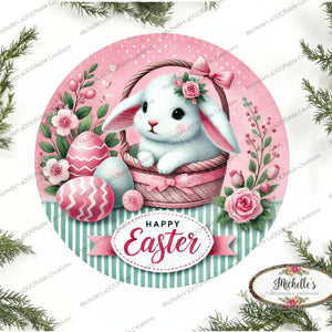 Happy Easter Bunny Basket Round Sign