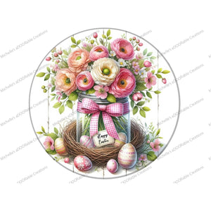 Happy Easter Floral Mason Jar Metal Sign