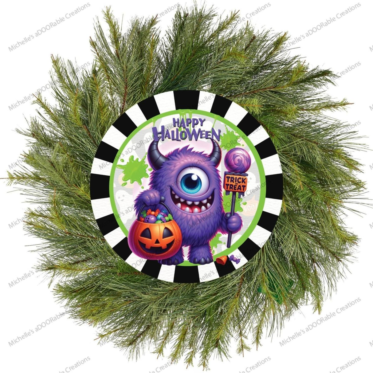 Happy Halloween Purple Monster Sign
