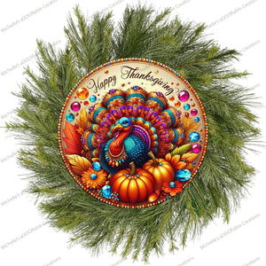 Happy Thanksgiving Jewel Turkey Round Sign