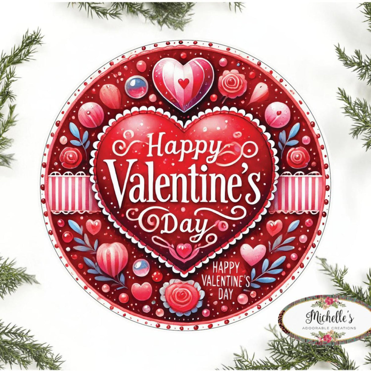 Happy Valentine's Day Floral Round Sign