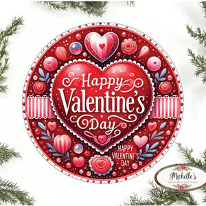 Happy Valentine's Day Floral Round Sign