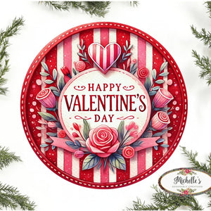 Happy Valentine's Day Stripes Round Sign