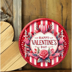 Happy Valentine's Day Stripes Round Sign