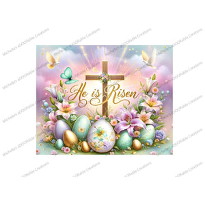 He Is Risen Cross Easter Eggs Metal Sign