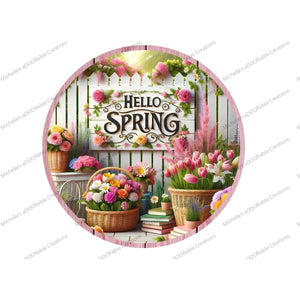 Hello Spring Pink Floral Metal Sign