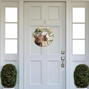 Highland Cow White Barn Florals Sign