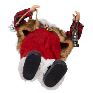 Kurt Adler 12-Inch Standing Christmas Santa with Plaid Shirt, Sack and Lantern