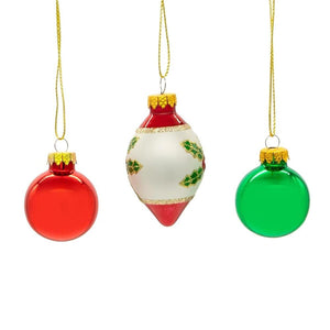 Kurt Adler 35MM Glass Green and Red Ball and Finial (Set of 12)