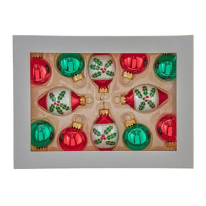 Kurt Adler 35MM Glass Green and Red Ball and Finial (Set of 12)