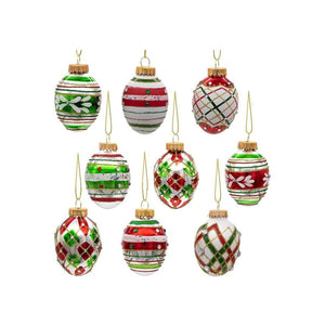 Kurt Adler 45MM Glass Red and Green Decorated Eggs, 9 Piece Set