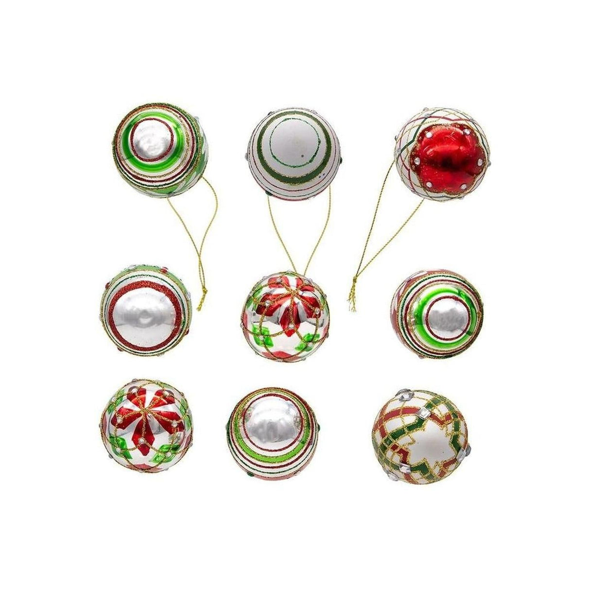 Kurt Adler 45MM Glass Red and Green Decorated Eggs, 9 Piece Set