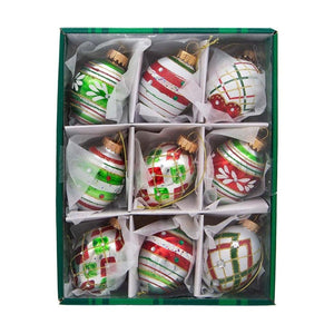 Kurt Adler 45MM Glass Red and Green Decorated Eggs, 9 Piece Set