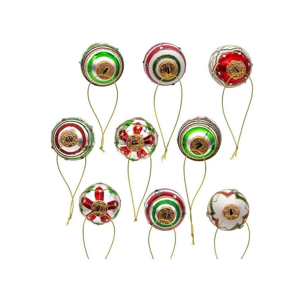 Kurt Adler 45MM Glass Red and Green Decorated Eggs, 9 Piece Set