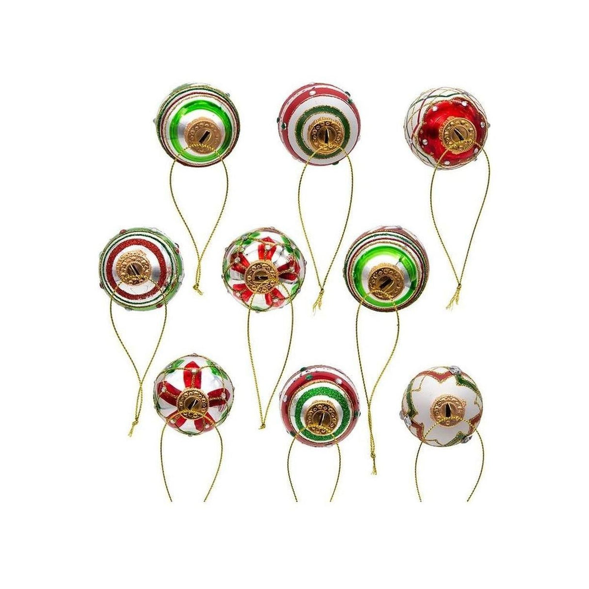 Kurt Adler 45MM Glass Red and Green Decorated Eggs, 9 Piece Set