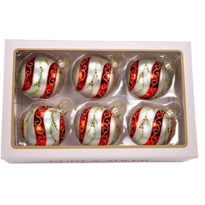 Kurt Adler 80MM Glass Red and White Holly Ornaments, 6 pieces