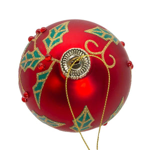 Kurt Adler 80MM Glass Red Berry and Holly Leaves Ornaments (6 Piece)
