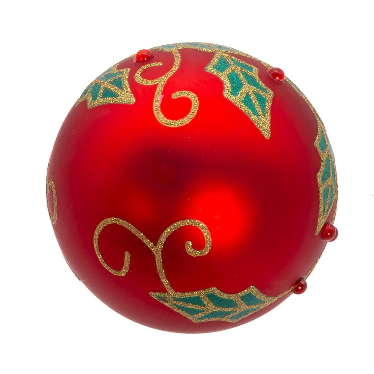 Kurt Adler 80MM Glass Red Berry and Holly Leaves Ornaments (6 Piece)