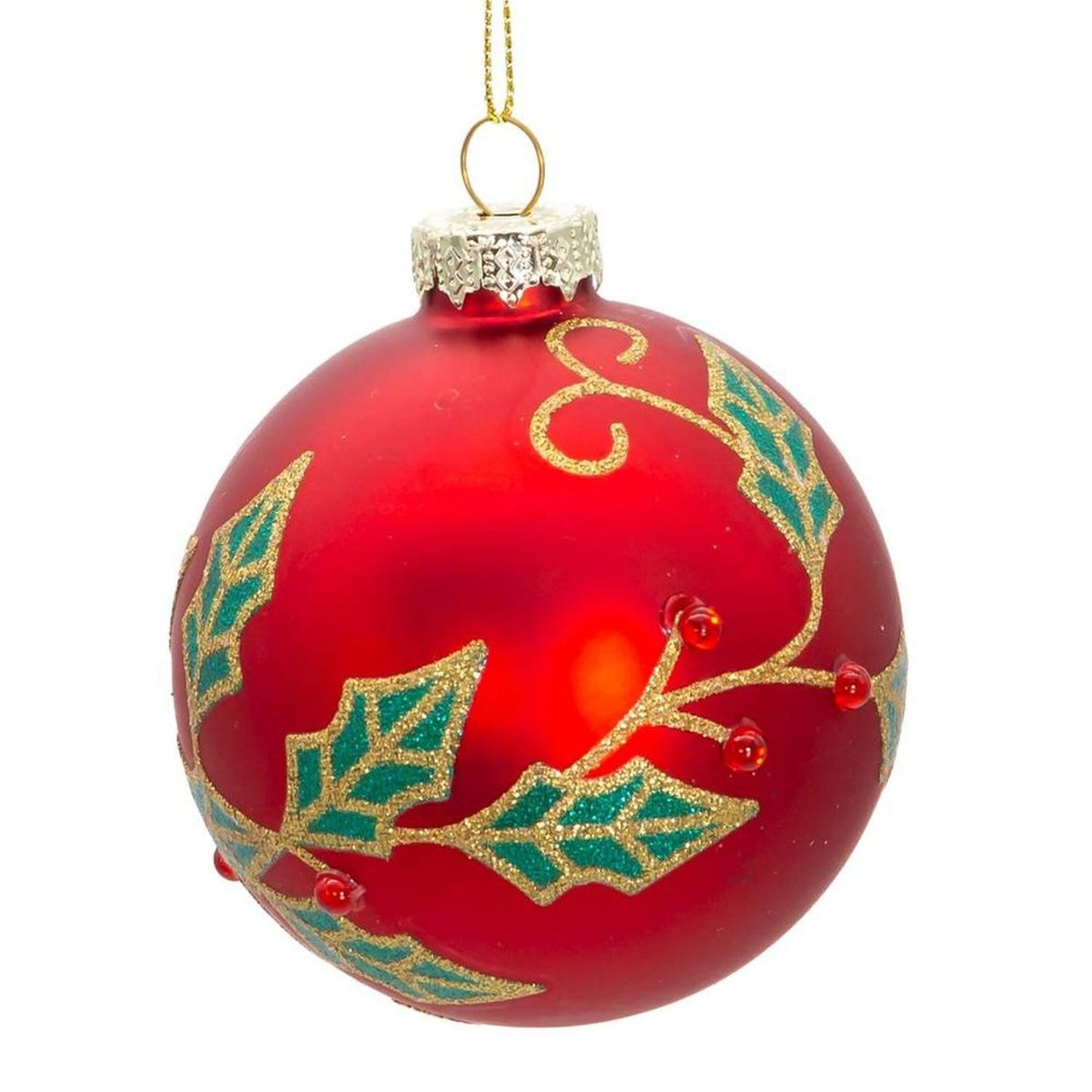 Kurt Adler 80MM Glass Red Berry and Holly Leaves Ornaments (6 Piece)