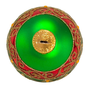Kurt Adler 80MM Green Glass Ball Ornament Gold Fleur-De-Lis, Set of 6