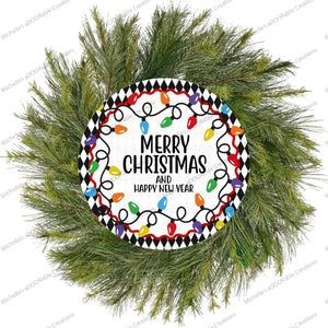 Merry Christmas New Year Lights Round Sign