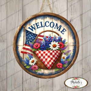 Patriotic Welcome Floral Basket Sign