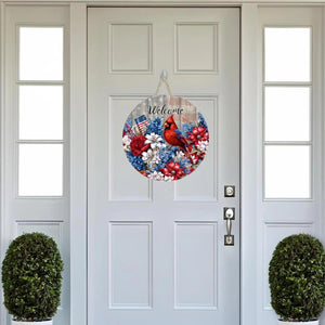 Patriotic Welcome Floral Cardinal Sign
