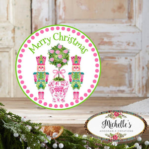 Pink Chinoiserie Christmas Nutcracker Sign