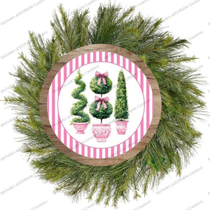 Pink Chinoiserie Topiary Round Sign