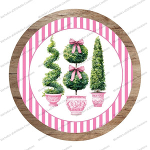 Pink Chinoiserie Topiary Round Sign