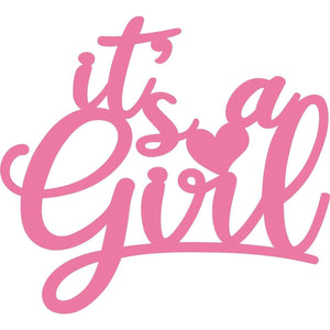 Pink It's a Girl Script Word Wood Cutout
