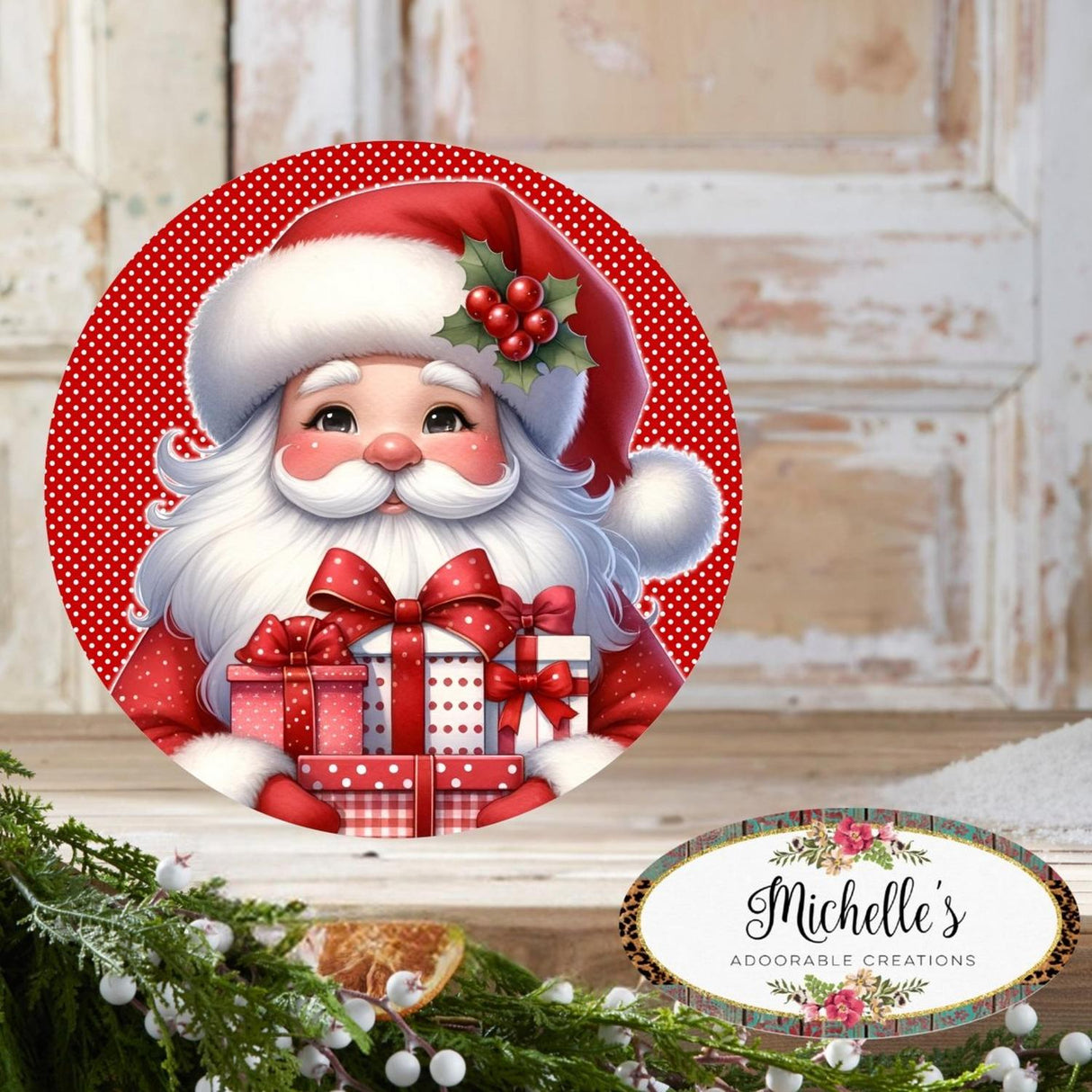 Red White Peppermint Santa Claus Sign