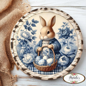 Vintage Bunny Blue Chinoiserie Sign