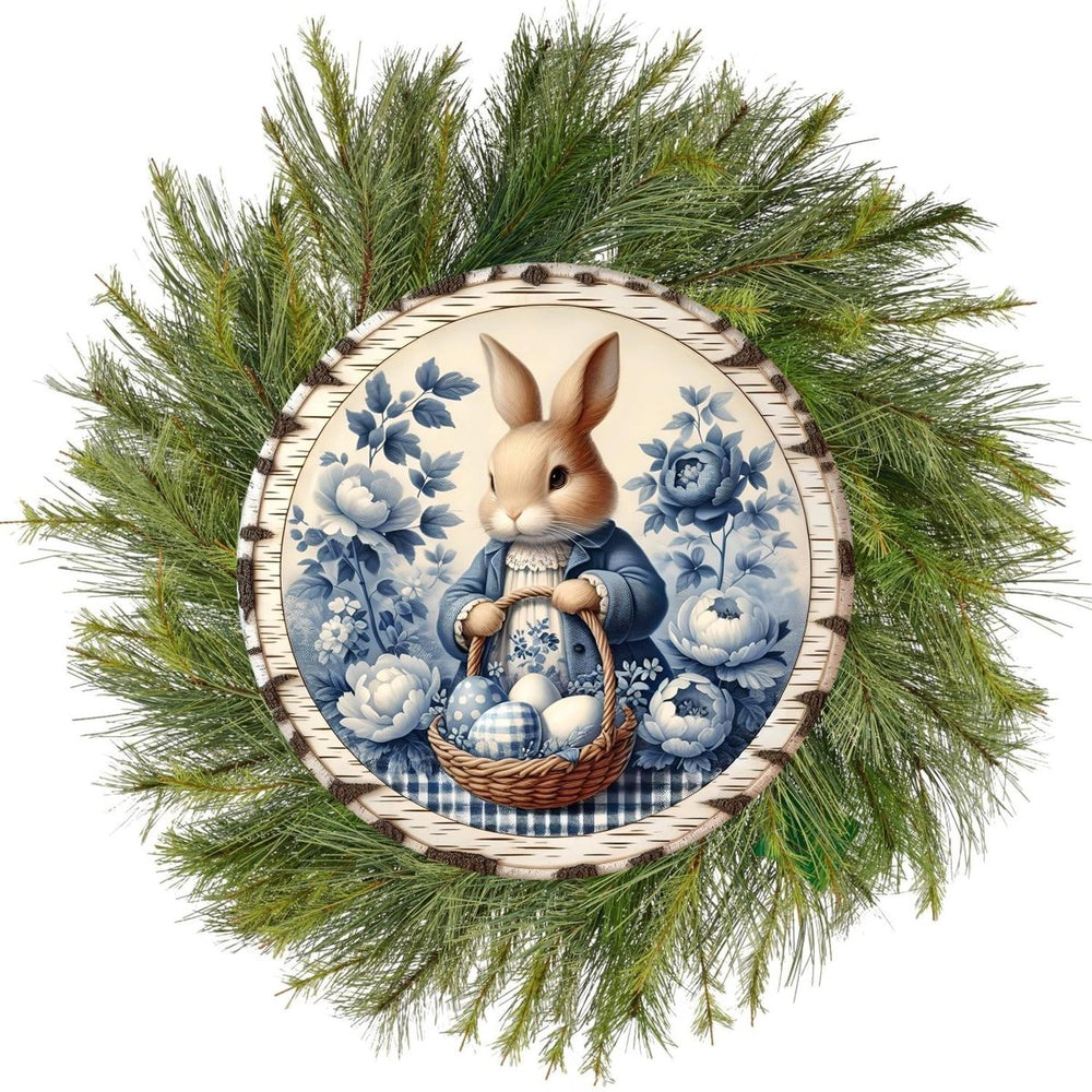 Vintage Bunny Blue Chinoiserie Sign