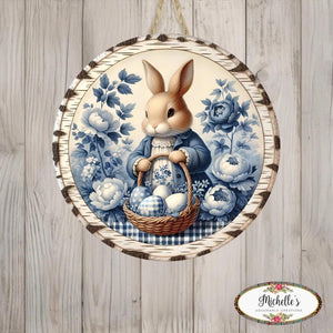 Vintage Bunny Blue Chinoiserie Sign