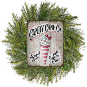 Vintage Candy Cane Co Christmas Sign